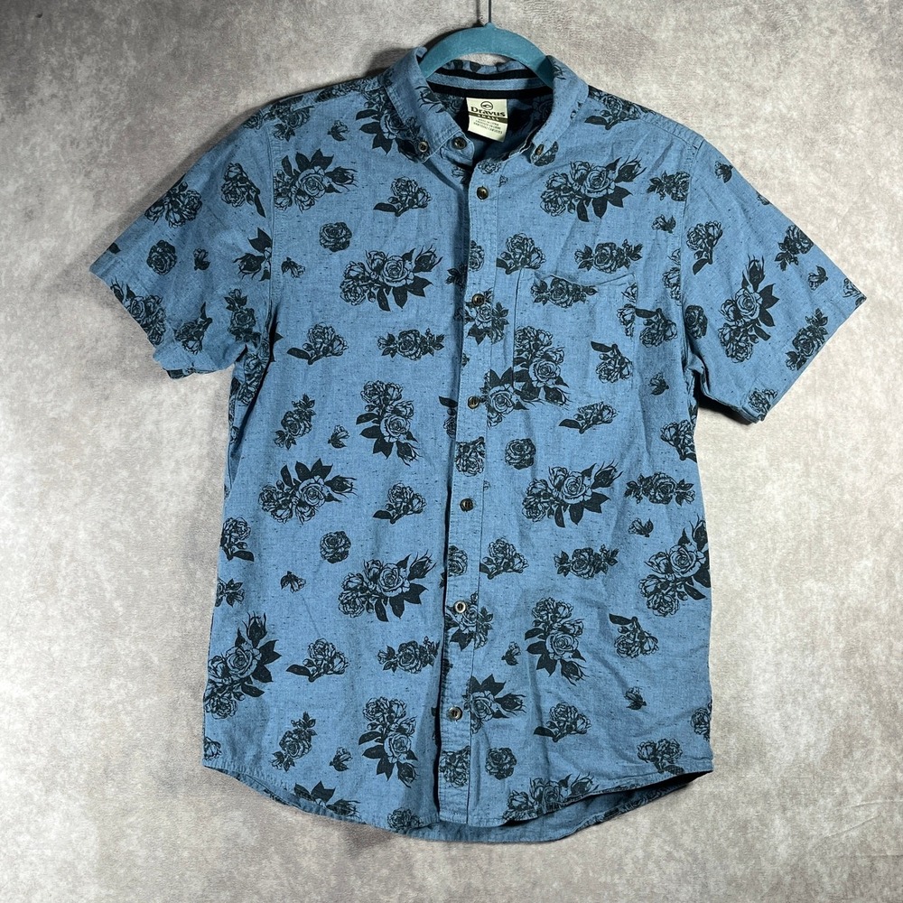 Dravus Shirt Mens Small Blue Floral Button Up Short Sleeve Casual Preppy Beach
